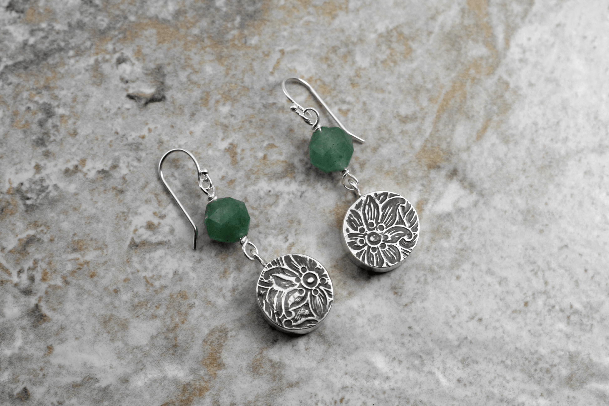 Sterling Silver, Green Aventurine & Flourishing Rondelle Earrings ~ Handcrafted Jewelry ~ VANDA inspired