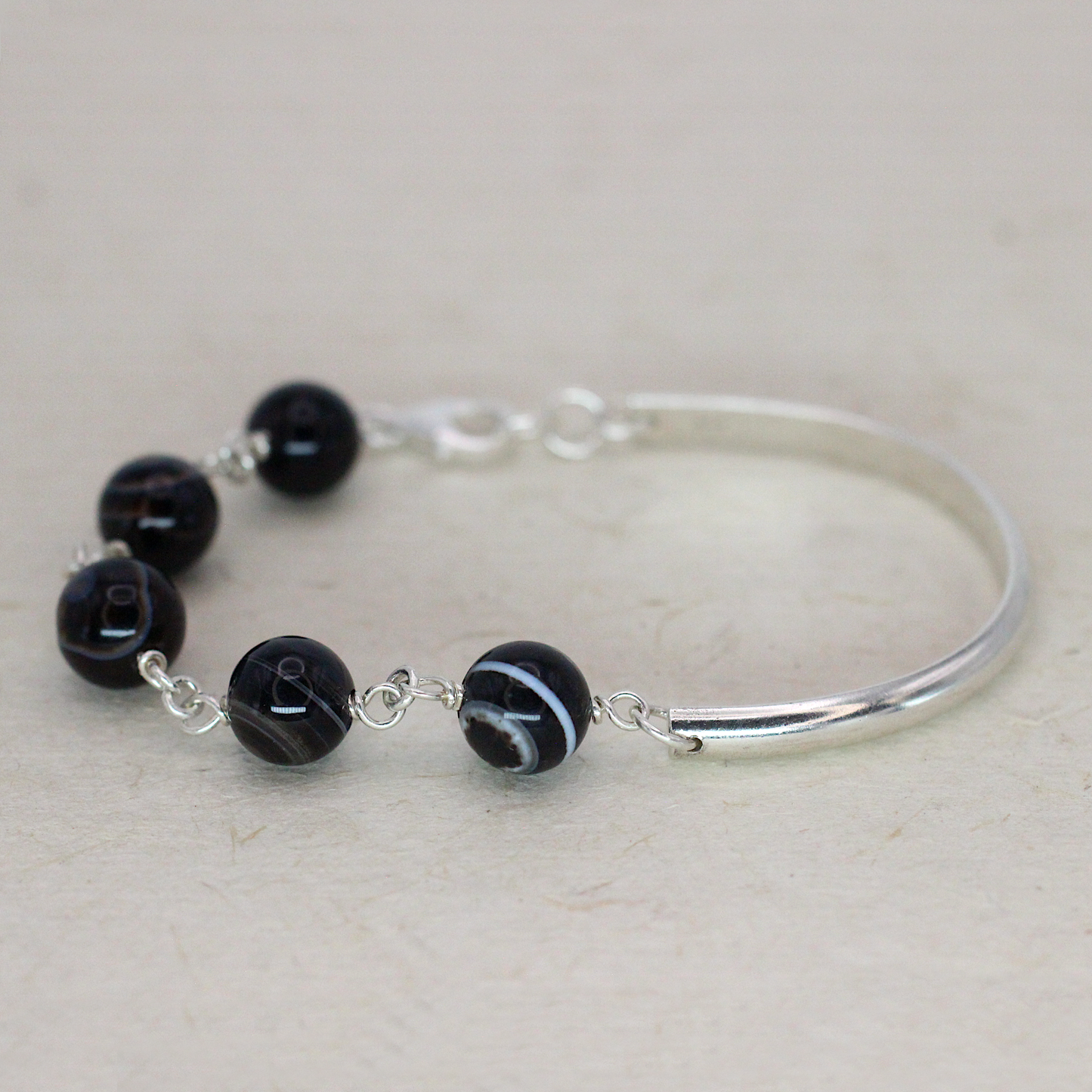 Bracelet: Black Agate Half Cuff