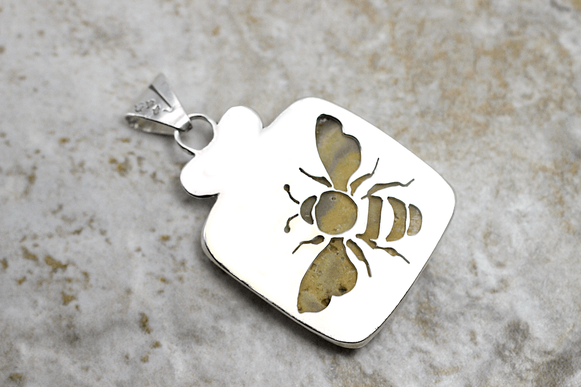 Sterling Silver, Bumblebee Jasper Bee Pendant ~ Handcrafted Jewelry ~ VANDA inspired