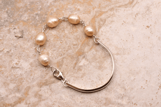 Sterling Silver, Pearl Chain & Half Cuff Bracelet ~ Handcrafted Jewelry ~ VANDA inspired