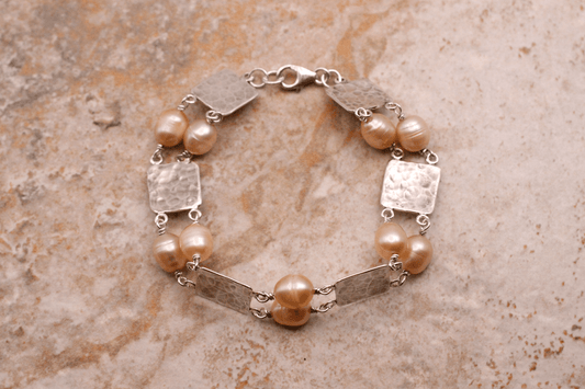 Sterling Silver, Pearl & Square Links Bracelet ~ Handcrafted Jewelry ~ VANDA inspired