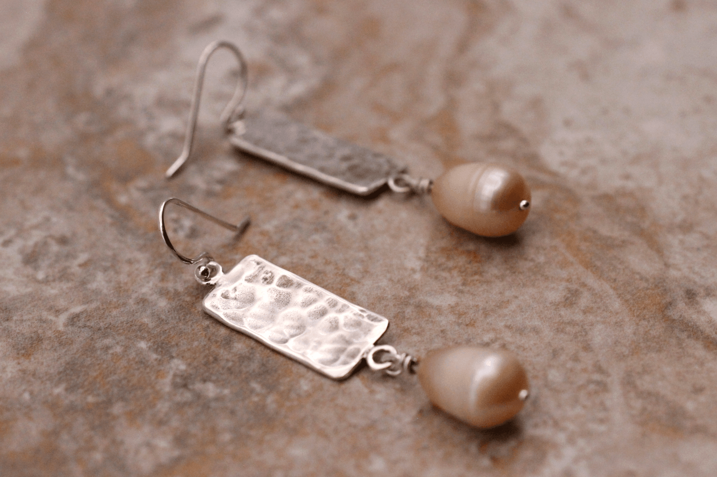 Sterling Silver, Pearl & Rectangle Dangle Earrings ~ Handcrafted Jewelry ~ VANDA inspired