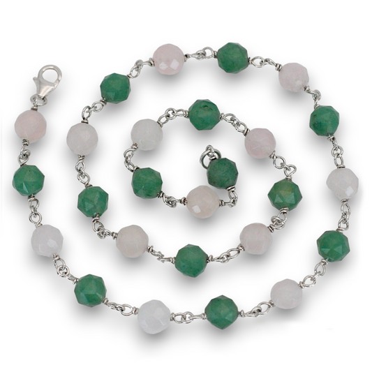 Necklace: Rose Quartz & Green Aventurine Chain