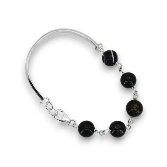 Bracelet: Black Agate Half Cuff